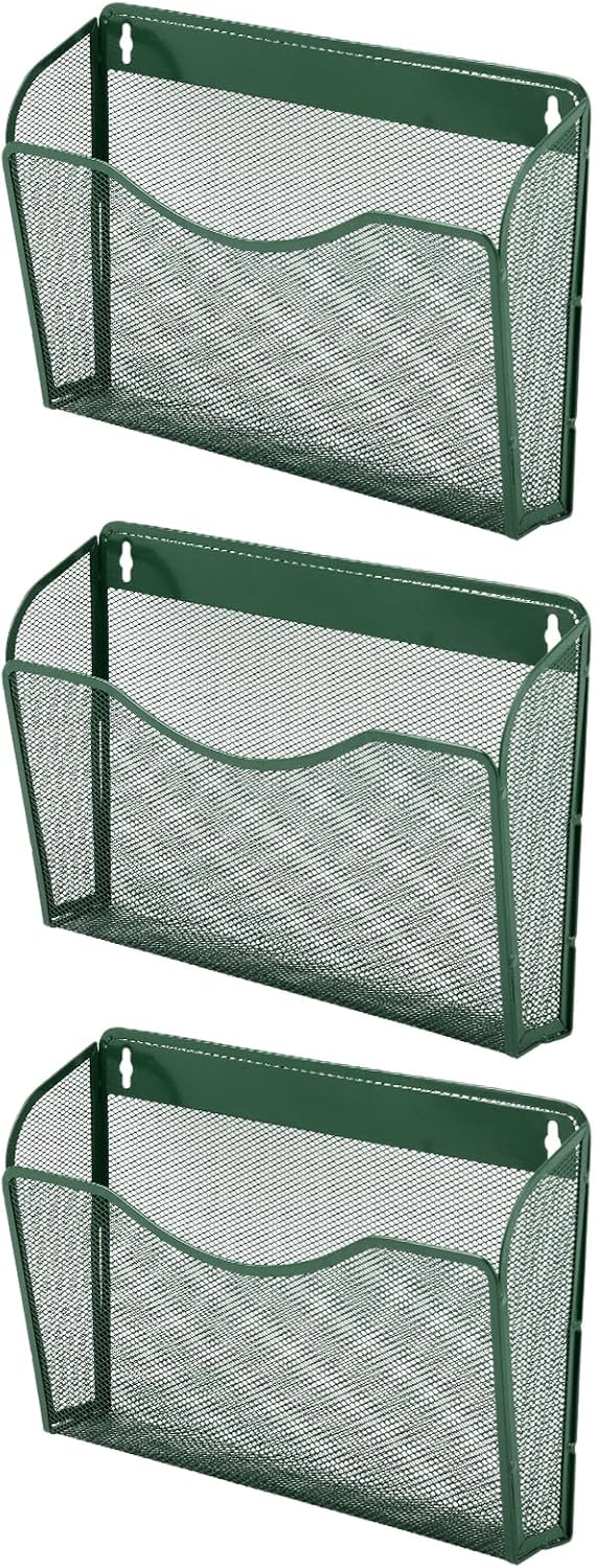 EASEPRES 3 Single Pocket Mesh Hanging File Organizer, Vertical Wall Mounted Magazine File Holder, Mount Basket Mail Paper Document Folder Organizing for Office, Home and School, Black