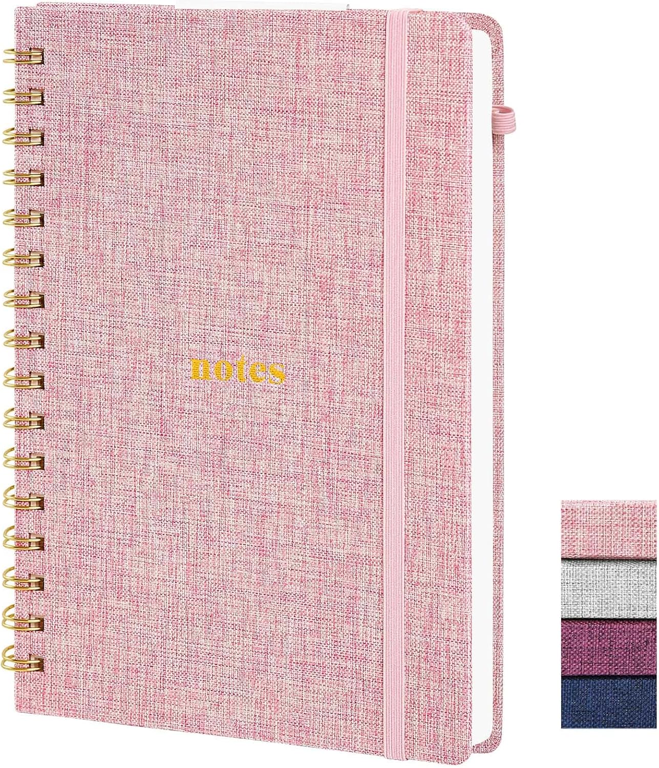 A5 Top Spiral Notebook – Hardcover Journal 160 Pages 100 GSM Thick Paper With Elastic Band & Pen Holder Steno Pads College Ruled Writing Notebooks for Work School Travel Pink