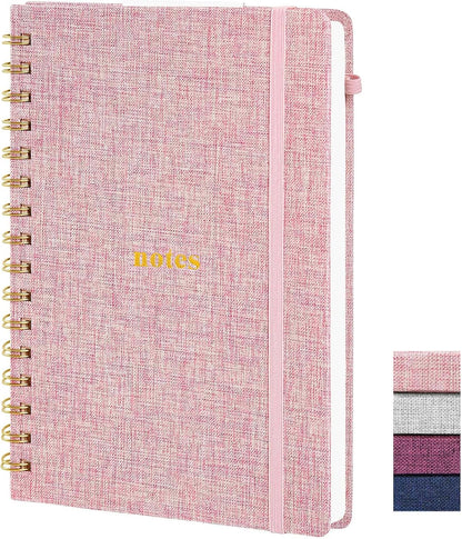 A5 Top Spiral Notebook – Hardcover Journal 160 Pages 100 GSM Thick Paper With Elastic Band & Pen Holder Steno Pads College Ruled Writing Notebooks for Work School Travel Pink