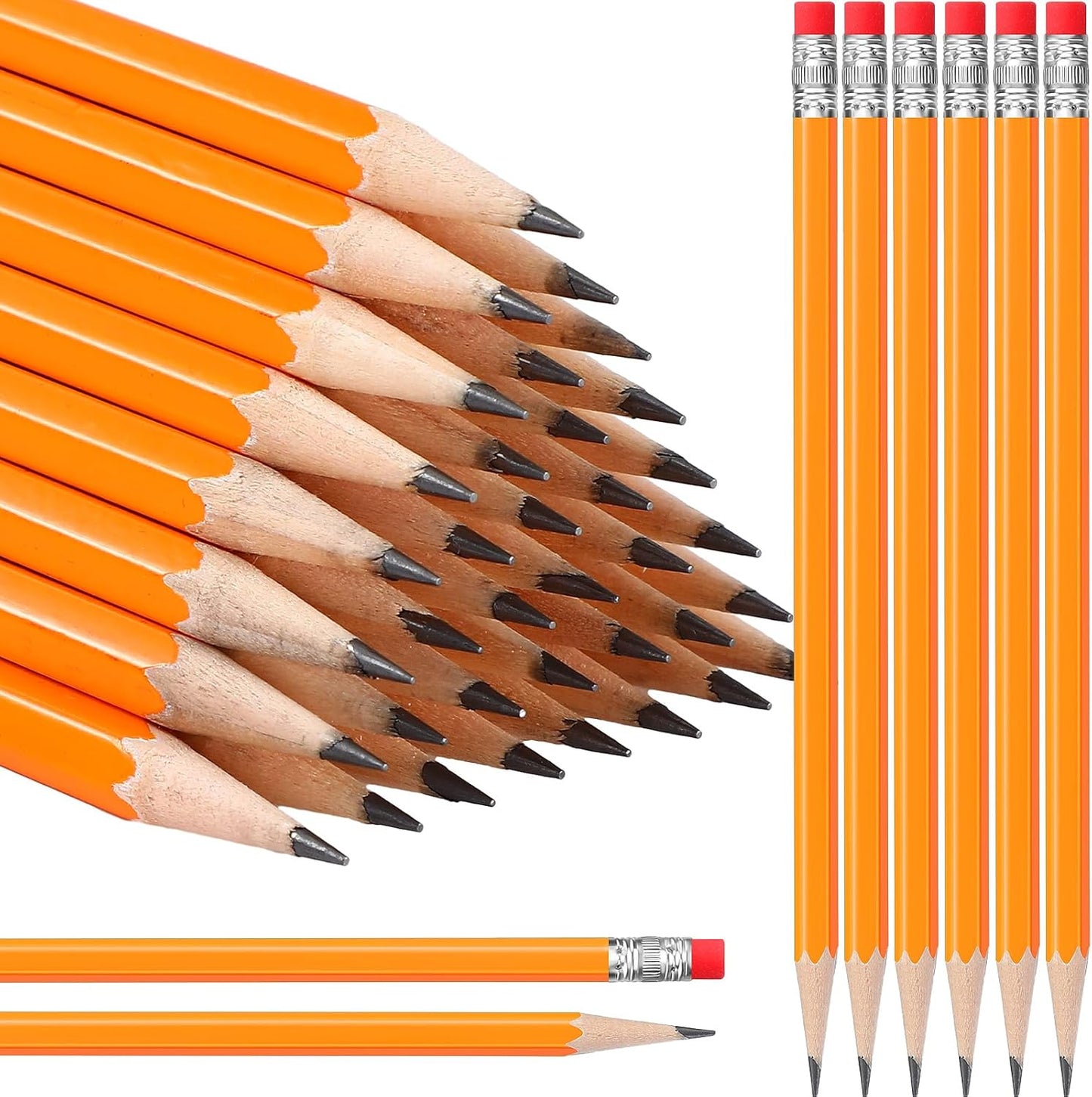 TecUnite 60 Pcs HB Pencils #2 Unsharpened Wood Cased Pencils with Eraser Hexagonal Pencil Cute Graphite No 2 Pen for Adults Gifts Exam School Office Sketching Learning (Wood Color, Silver)