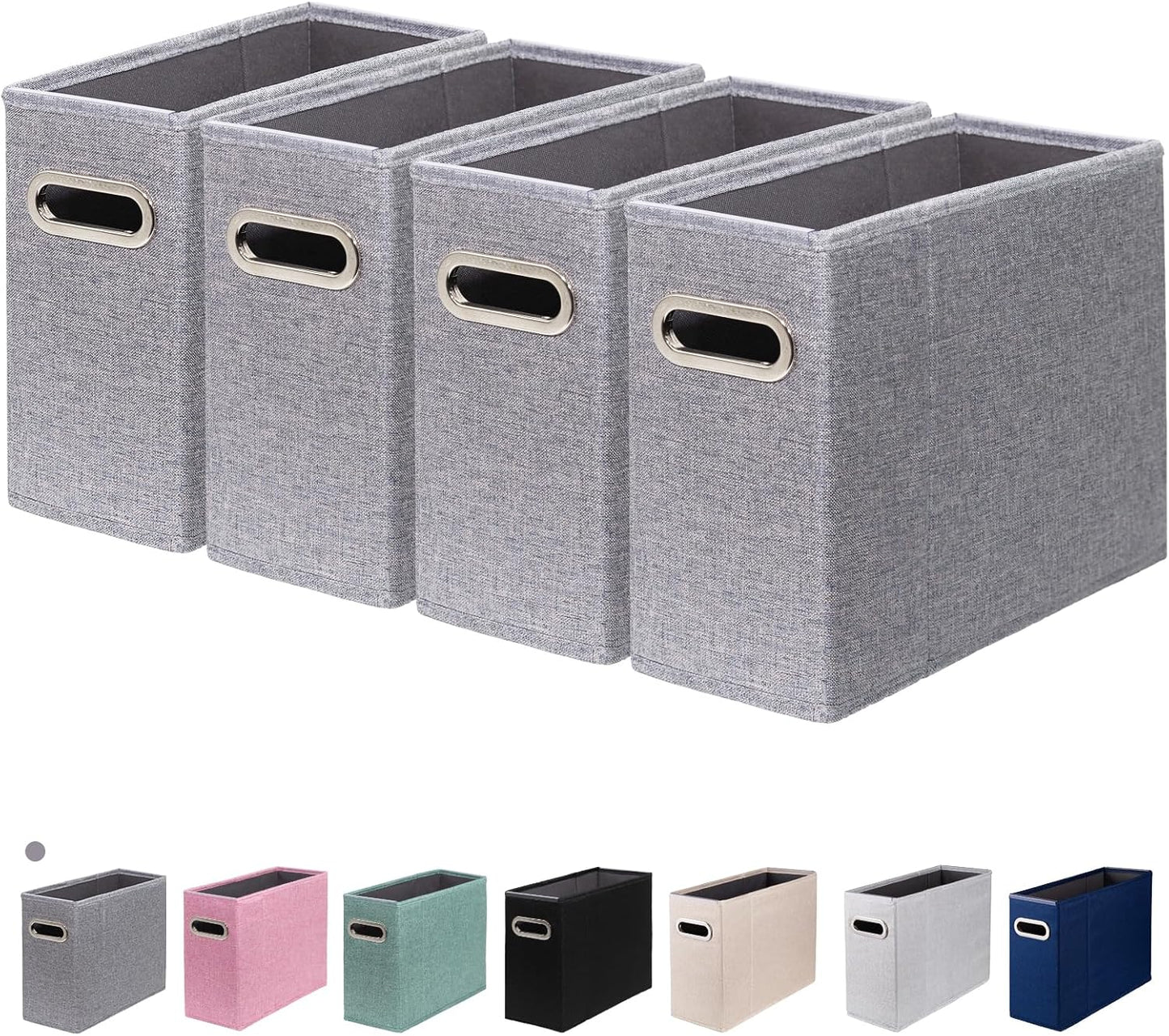 4 Packs Letter Size File Organizer, File Folders Organizer, Fabric Storage Box, Collapsible Paper Organizer with Metal Handle, Smooth PVC Rails, Only Box (Beige)