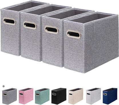 4 Packs Letter Size File Organizer, File Folders Organizer, Fabric Storage Box, Collapsible Paper Organizer with Metal Handle, Smooth PVC Rails, Only Box (Beige)
