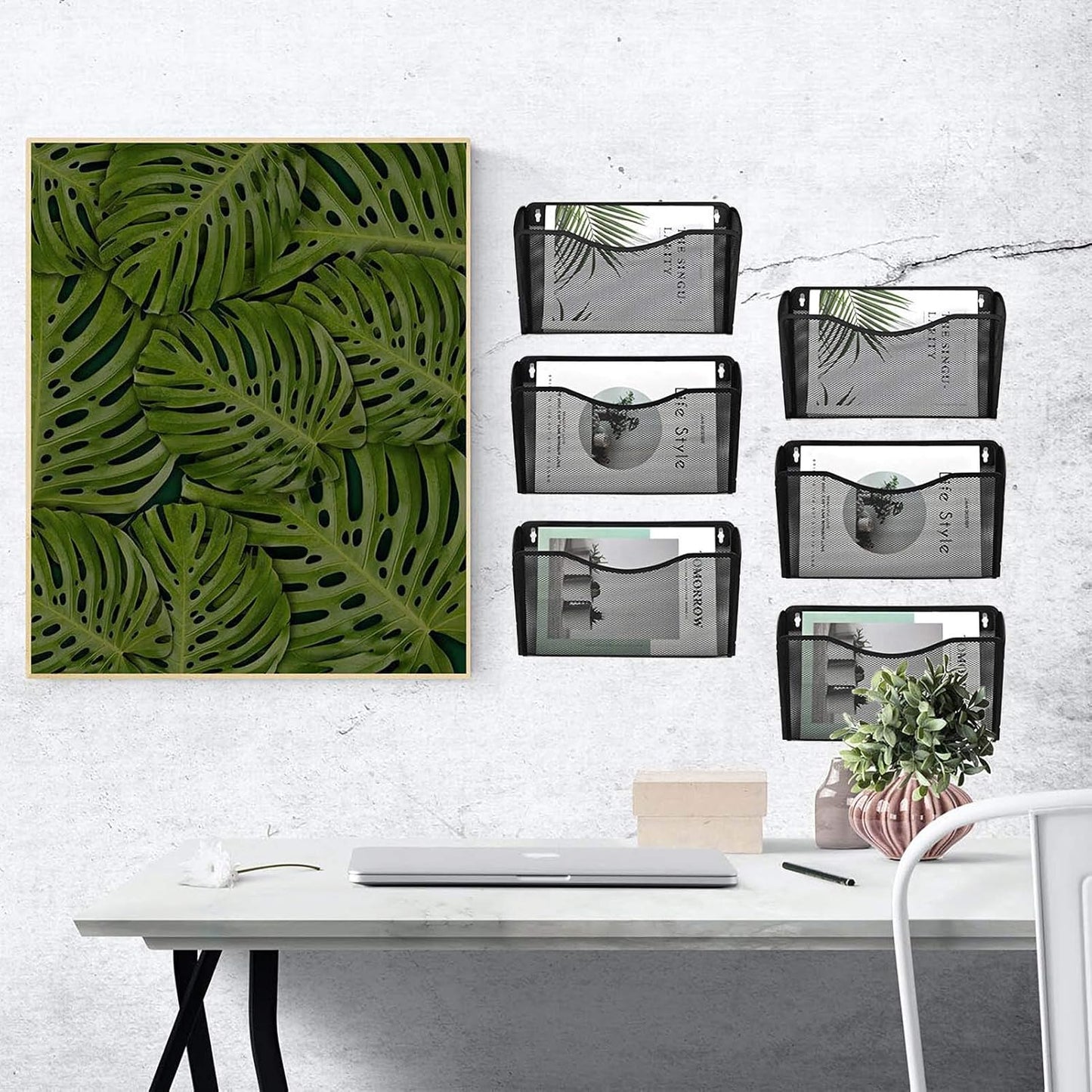 EASEPRES 3 Single Pocket Mesh Hanging File Organizer, Vertical Wall Mounted Magazine File Holder, Mount Basket Mail Paper Document Folder Organizing for Office, Home and School, Black