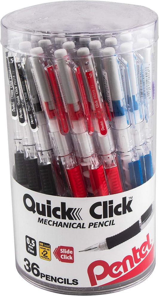 Pentel Quick Click Mechanical Pencil, (0.7mm), Medium, Black Barrel, Box of 12 Pencils (PD217A)