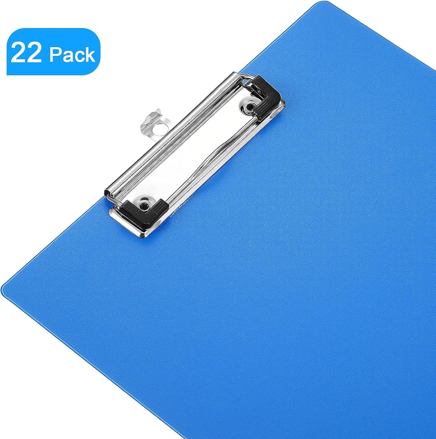 Chinco 22 Pieces Plastic Clipboards Multi Pack Hanging Low Clip Clipboards Letter Size Cute Portable Clip Board for Teacher Classroom Office Supplies(Blue Style)