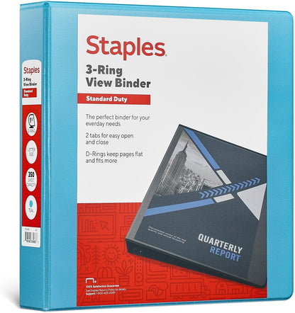 Staples Standard 2-Inch 3-Ring View Binder, Holds Up to 450 Sheets, Orange, Durable Binder for Office & School