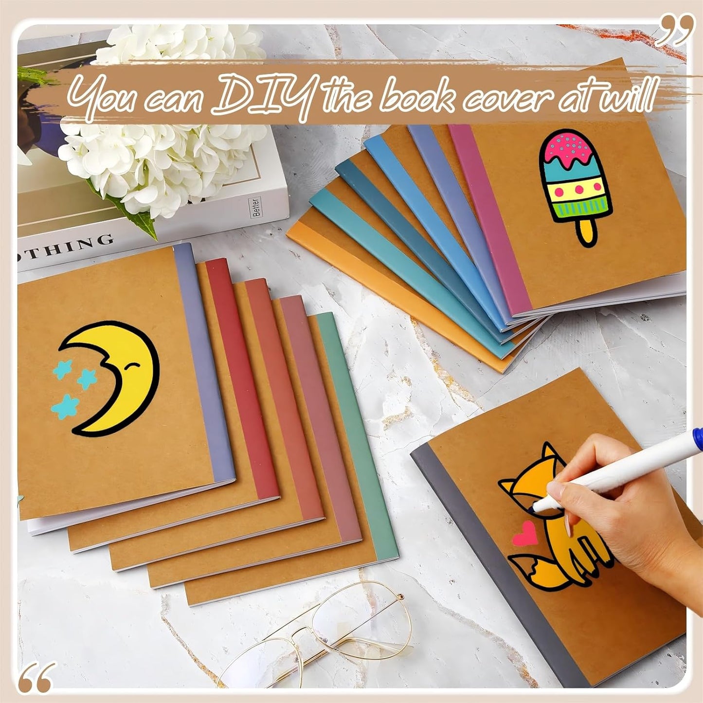 Harloon A5 Composition Notebook Journals 8 x 5.75 in College Ruled Kraft Notebooks with Rainbow Spines Small Lined Composition Book for Office Home(Bright Color,24 Pcs)
