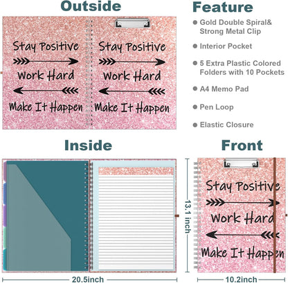 Hongri Clipboard Folio with Refillable Lined Notepad, 8.5 x 11 Folders with Storage 10 Pockets, Spiral Portfolio, Size 12.8X 9.7 in, Office & School Supplies, Skeleton