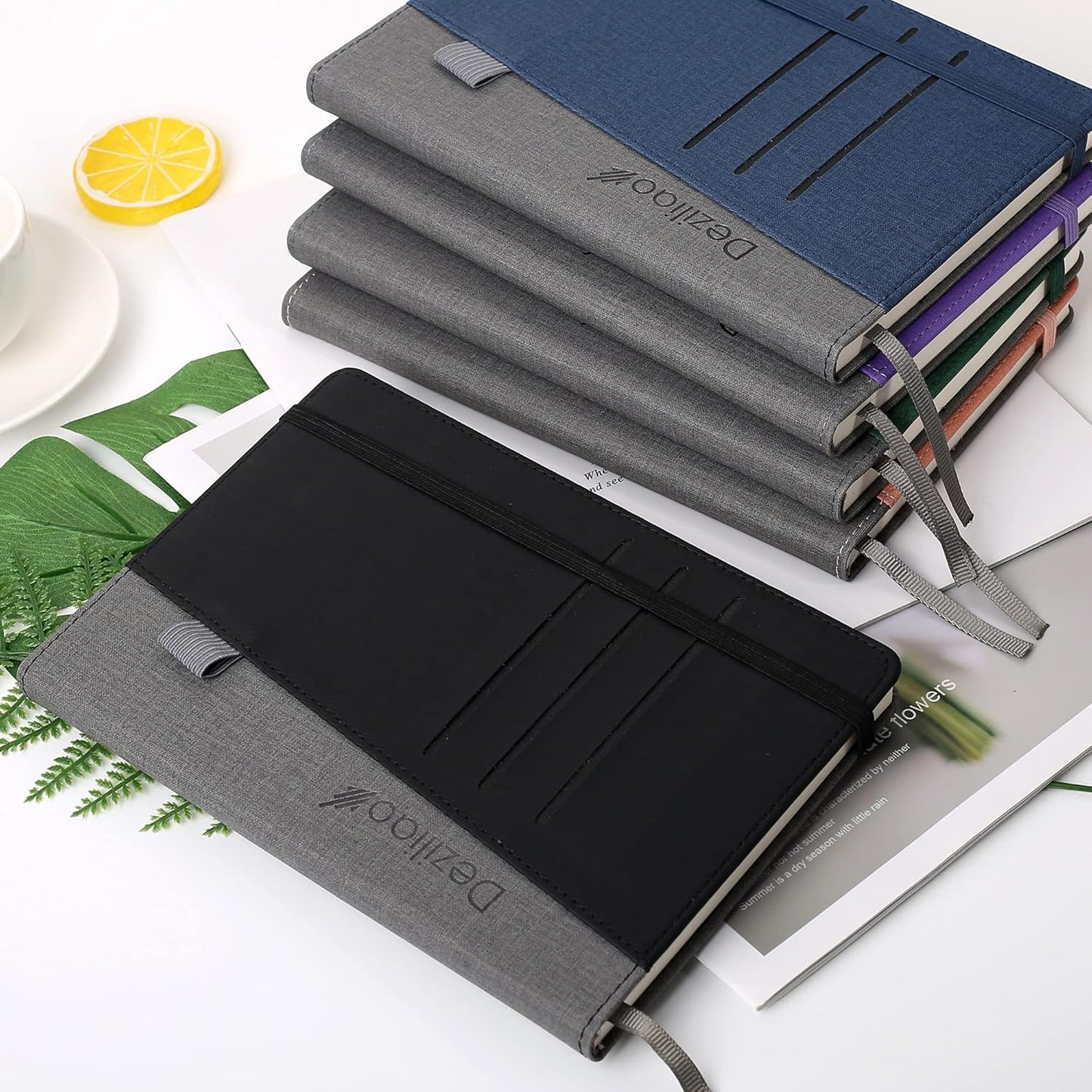 Deziliao Lined Journal Notebooks with Pen Loop, Hardcover Notebook Journal for Work, 100Gsm Premium Thick Paper with Inner Pocket, Medium 5.7"x8.4", （Black, Ruled）