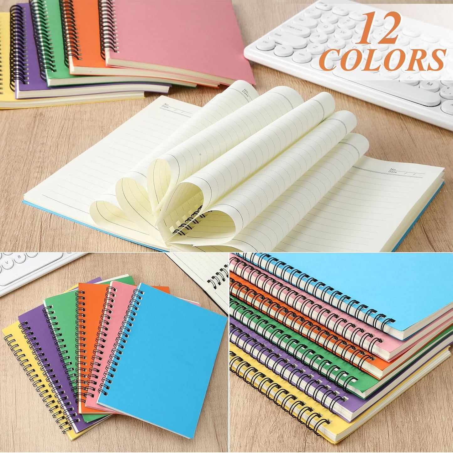 Leelosp 12 Pack Small Spiral Notebook Lined Spiral Journal College Ruled Notebook Wire Bound Kraft Cover, 120 Pages for Work (Multicolor,5.5 x 8.3 Inch)