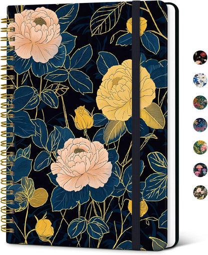 Taja Spiral Journal Notebook for Women, Pretty Hardcover Lined Notebook for Work & Note Taking, Aesthetic Cute Journal for Writing, 140 Pages, 5.8"x8.3", Floral