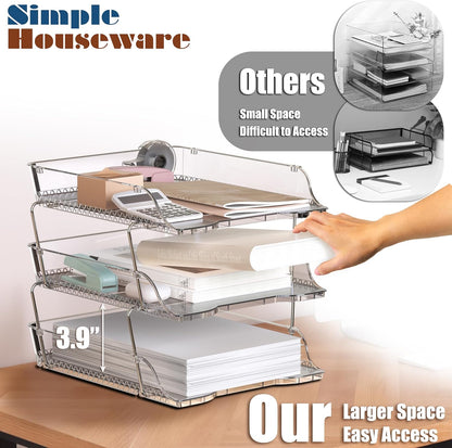 Simple Houseware 2-Tier Stackable Letter Tray Organizer – Desktop File Holder for A4/Letter Size Paper, Document Sorter, Office Desk Paper Organizer, Black