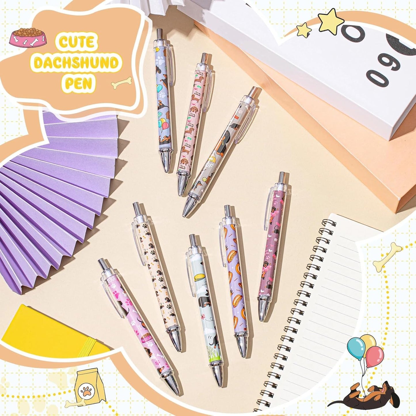 Ireer 8 Pcs Ballpoint Pens for Women 1.00 mm Cute Black Ink Pens Fine Point Smooth Writing for Journaling Aesthetic Office Supplies (Mahjong)