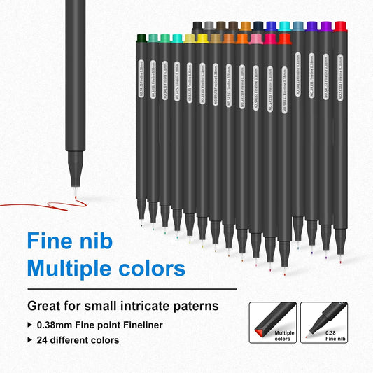 Sipa 24 Colored Fineliner Pens for Journaling, 0.38mm Fine Point Tip Drawing Planner Pens for Adult Coloring Books Note Taking Calendar, Scrapbook Bullet Journal School Art Supplies for Students