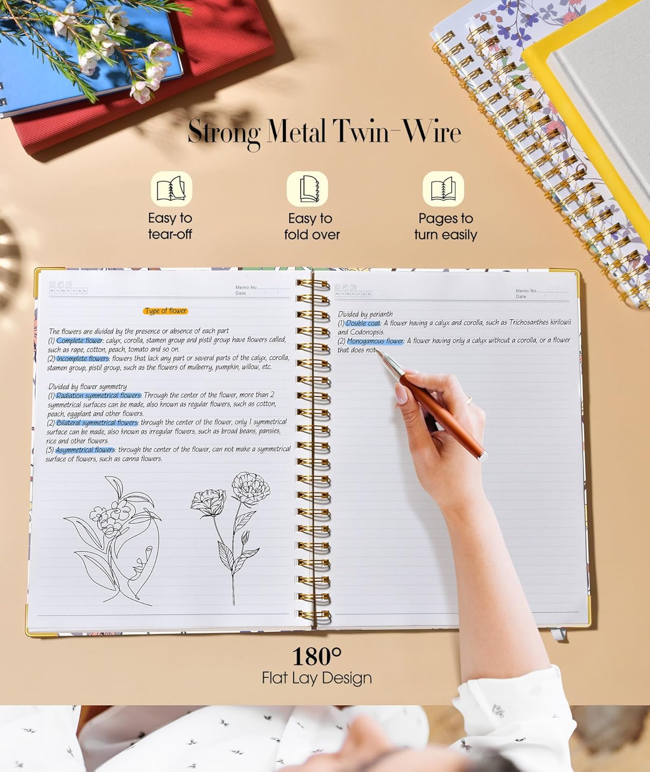 Cute Spiral Notebook Journal for Women, 200 Pages Lined Notebooks 8.5” x 11”, A4 Large Hardcover Spiral Journals with 100 GSM Thick Paper, College Ruled Notebook for Writing Work School, Orange Floral