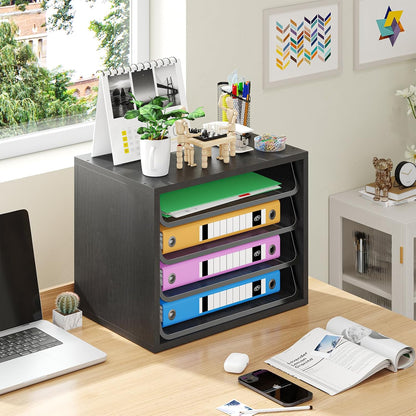 Simple Trending Desk File Organizers, 4-Tier Letter Tray Paper Organizer with File Holder, Wooden Paper Sorter for Office Supplies, White