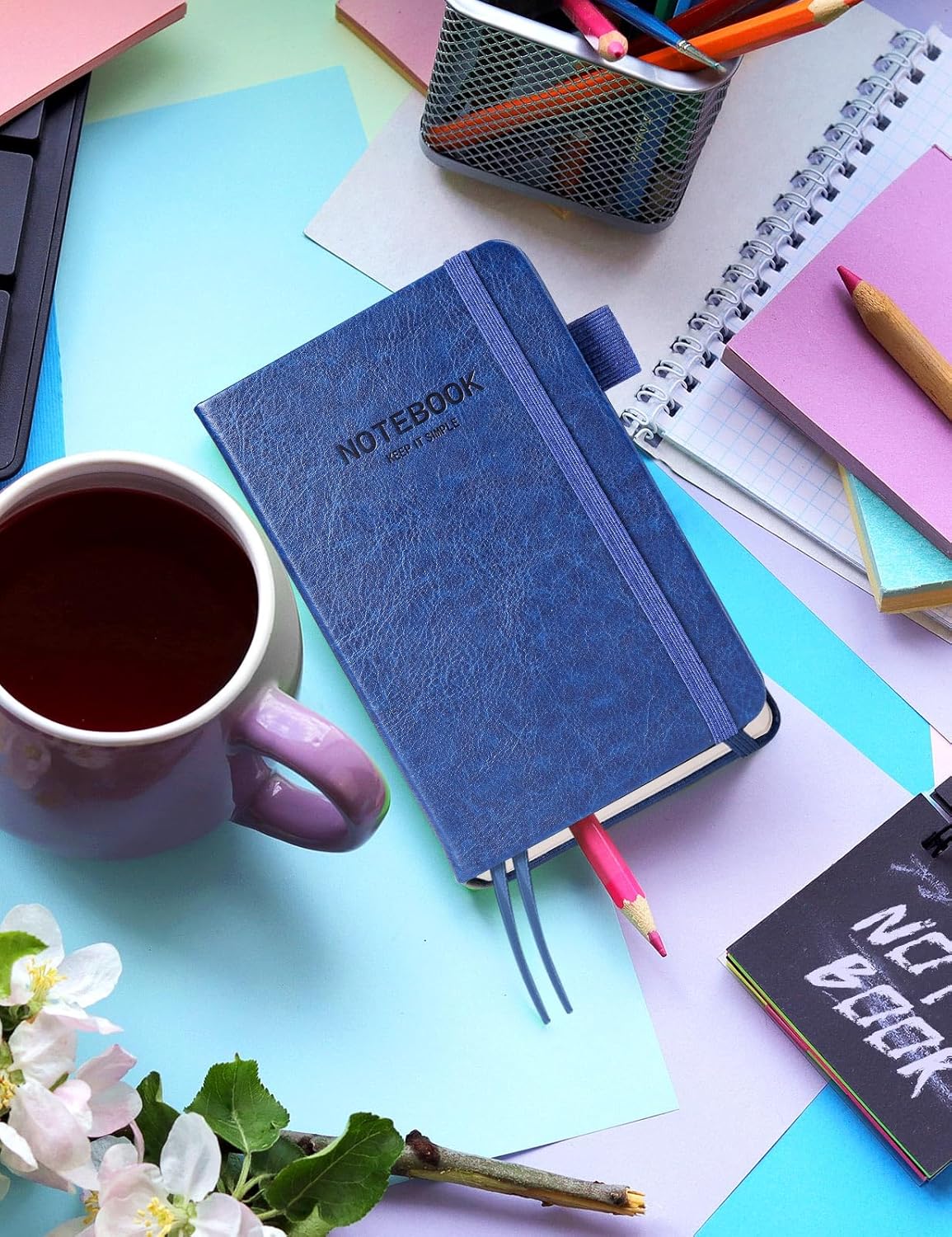 AISBUGUR Pocket Notebook Small Notebook 2-Pack, 3.7" x 5.7" Pocket Notebooks Hardcover with Thick Lined Paper, Inner Pockets, Cover Letter Embossing Design Mini Journal Notepad Black+Brown