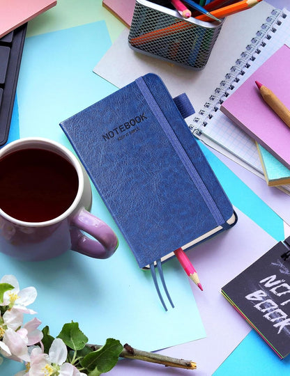 AISBUGUR Pocket Notebook Small Notebook 2-Pack, 3.7" x 5.7" Pocket Notebooks Hardcover with Thick Lined Paper, Inner Pockets, Cover Letter Embossing Design Mini Journal Notepad Black+Brown
