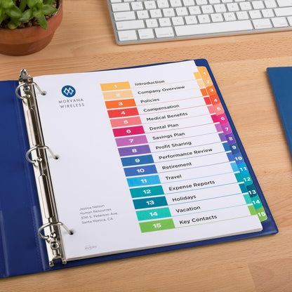 Avery 15 Tab Dividers for 3 Ring Binders, Customizable Table of Contents, Multicolor Tabs, 6 Sets (11197)