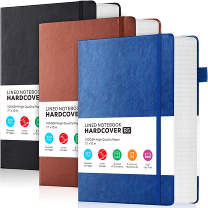 Hardcover Lined Notebook Journal for Writing, 320 Pages Leather Thick College Ruled Notebook Journal with 100GSM Paper, A5 (5.7'' X 8.4'') Daily Journal for Women Men Work Organization, Black
