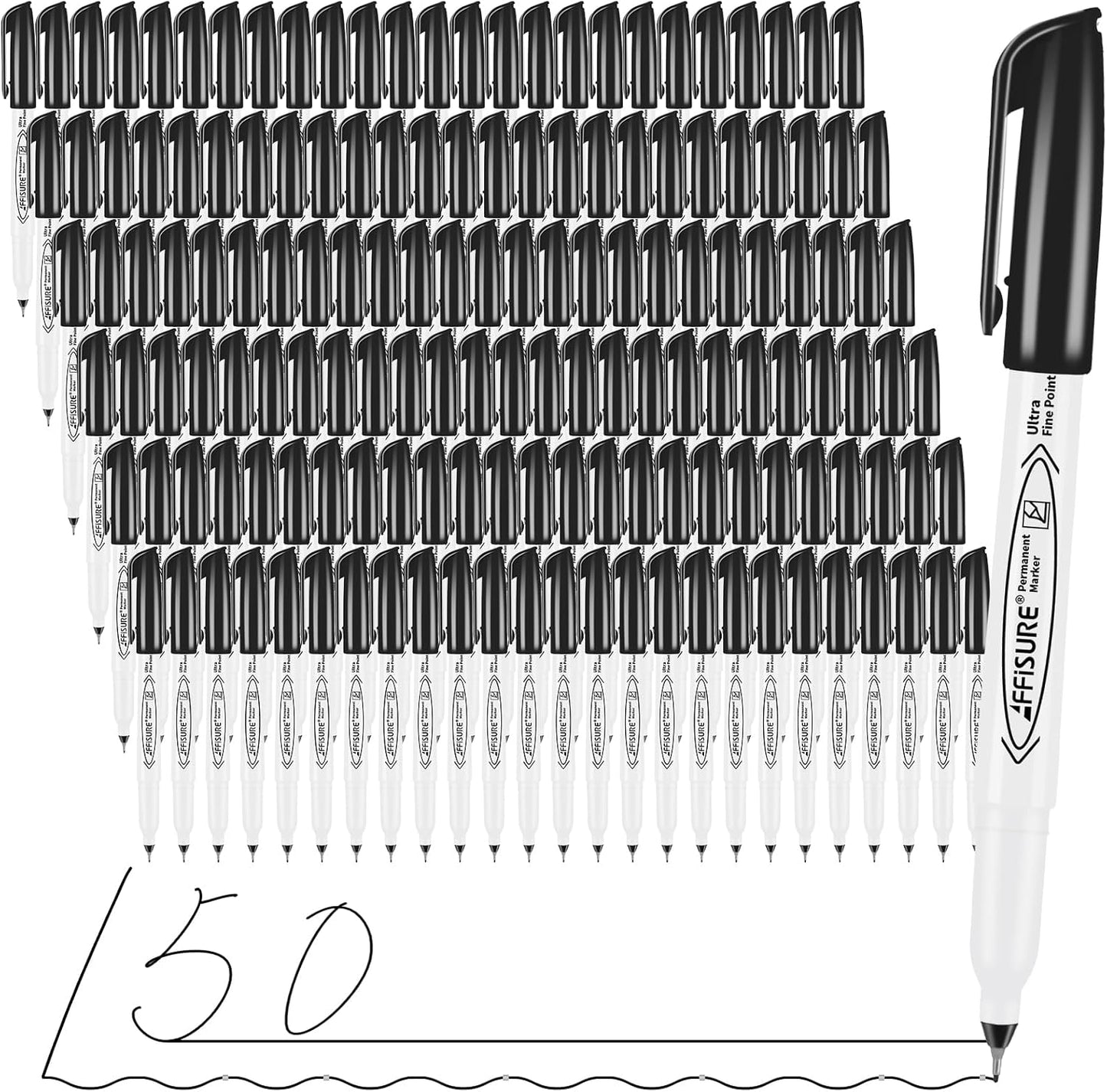 Permanent Markers, Ultra Fine Point, Black, 150 Count, 0.4mm, Fine tip permanent marker set, quick dry, waterproof, fading resists, durable, marks on paper, glass, ceramic, plastic, wood, rock, metal