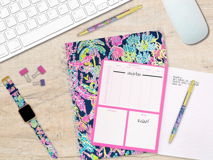 Lilly Pulitzer Large Blue Hardcover Spiral Notebook, 11" x 9.5" with 160 College Ruled Pages, Cabana Cocktail