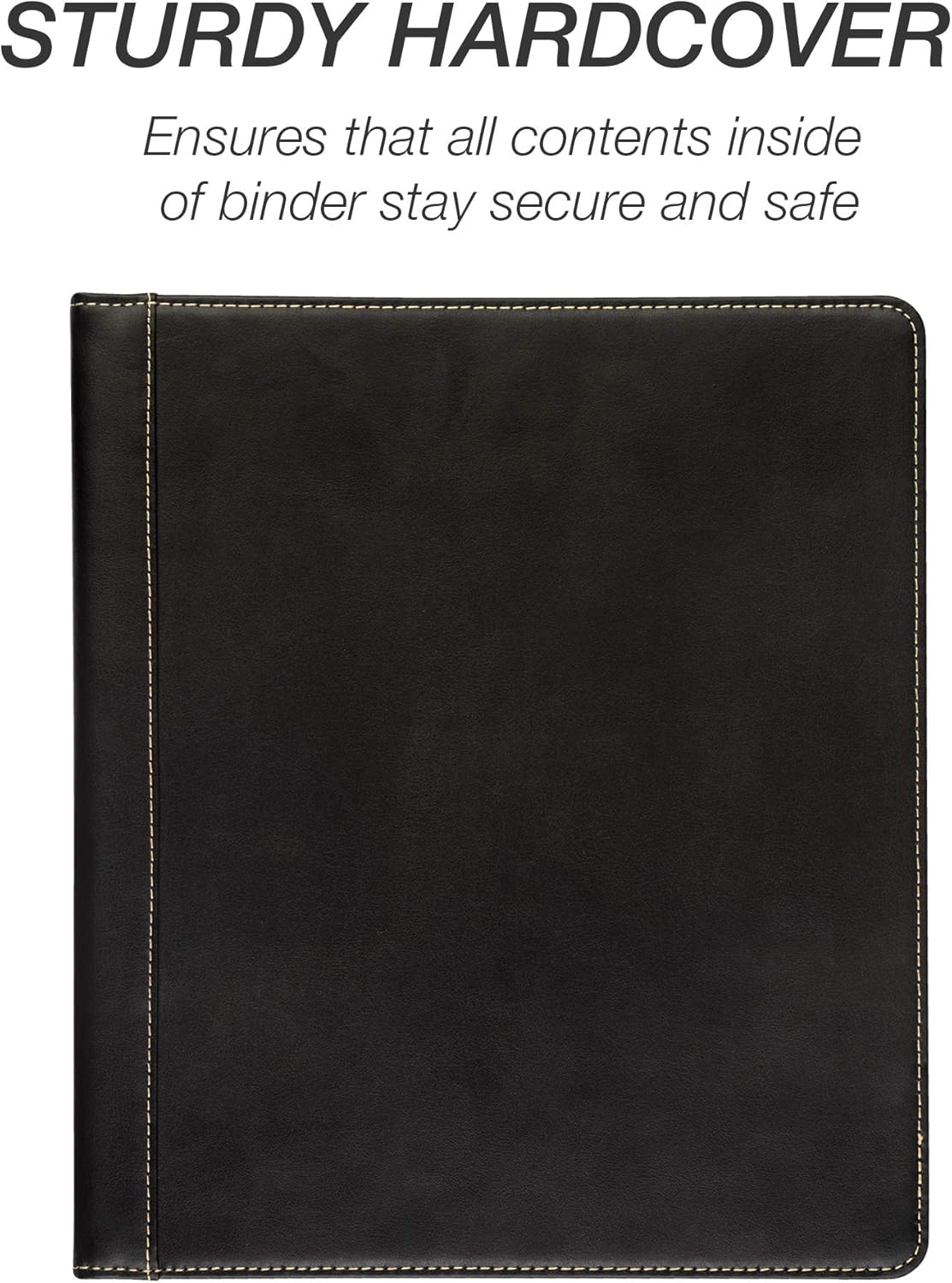 Samsill 1 Inch 3 Ring Binder, Leather, Black with Contrast Stitching, 8.5X 11 Inch, 3 Rings, Notebook Binder, Portfolio Organizer, Planner, Journal