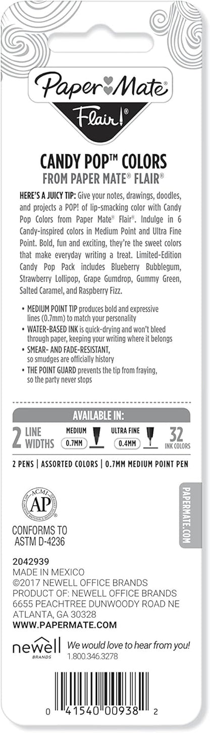 Paper Mate Flair Felt Tip Pens, Medium Point (0.7mm), Limited Edition Candy Pop Pack, 6 Count