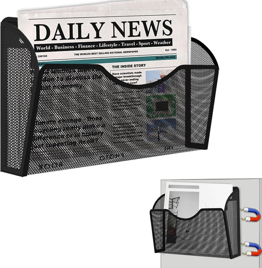 Magnetic File Holder 3PCS Wall File Folder Organizer, No Drilling Hanging Magazine Rack for Refrigerator, Document Paper Mail Folder Holders Office File Magnetic Organizer (Black)