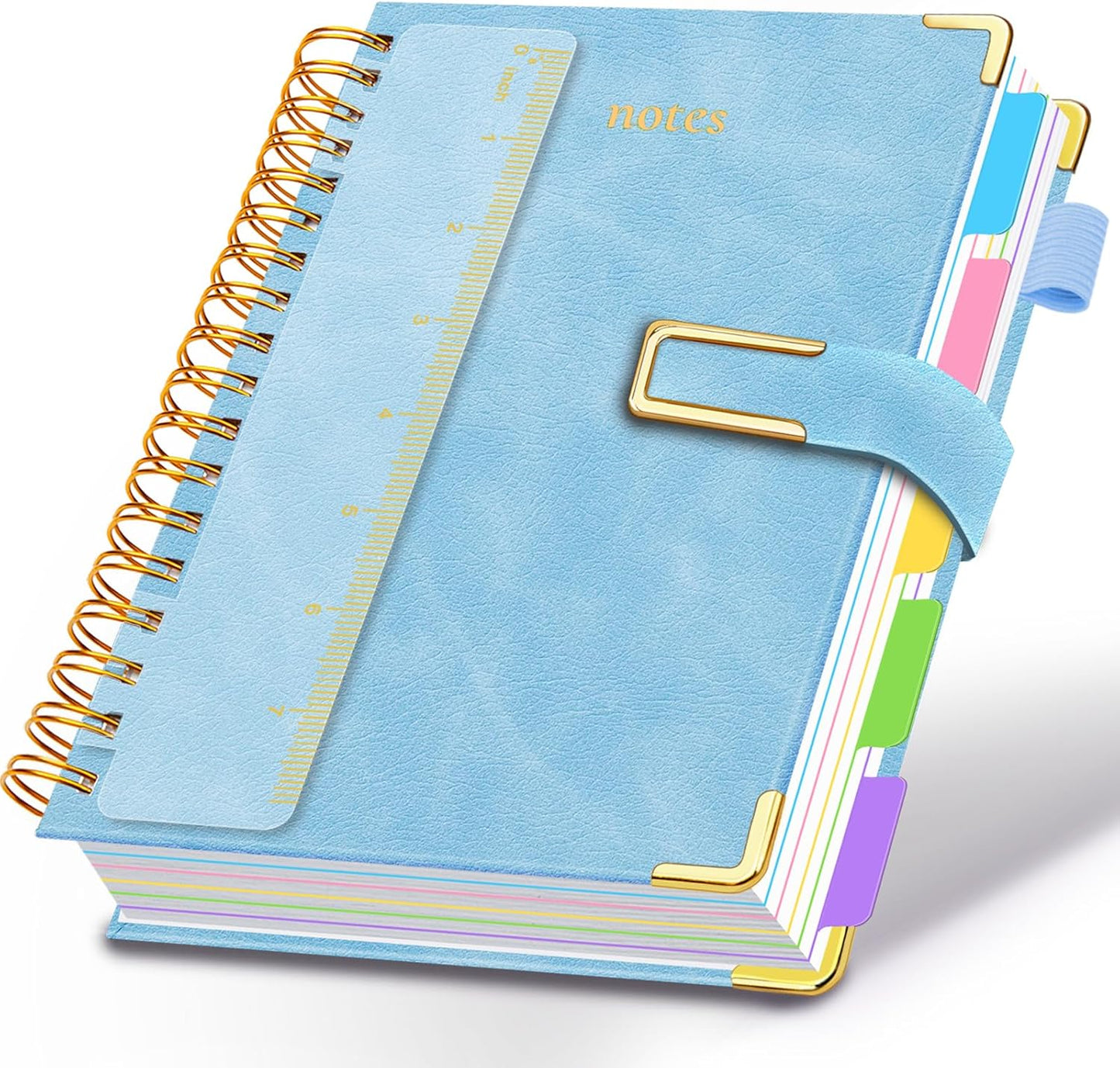 Hardcover Spiral Notebook College Ruled, 8"x10" Leather Journal Notebook with Magnetic Closure, 300 Pages 5 Subject Notebook with Dividers Tabs Journal for Women Men, Work, School(Rose Red)