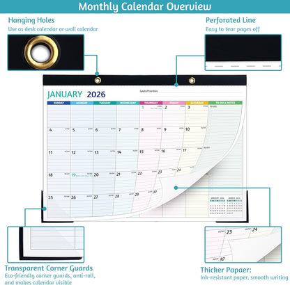 2026-2027 Desk Calendar – Run Now to MAR. 2027, 18 Monthly Desk Calendar 2026-2027 Large, 17'' x 12'', Best Desk/Wall Calendar 2026 with To-do Lists, Desk Pad, Ruled Blocks, Corner Protectors