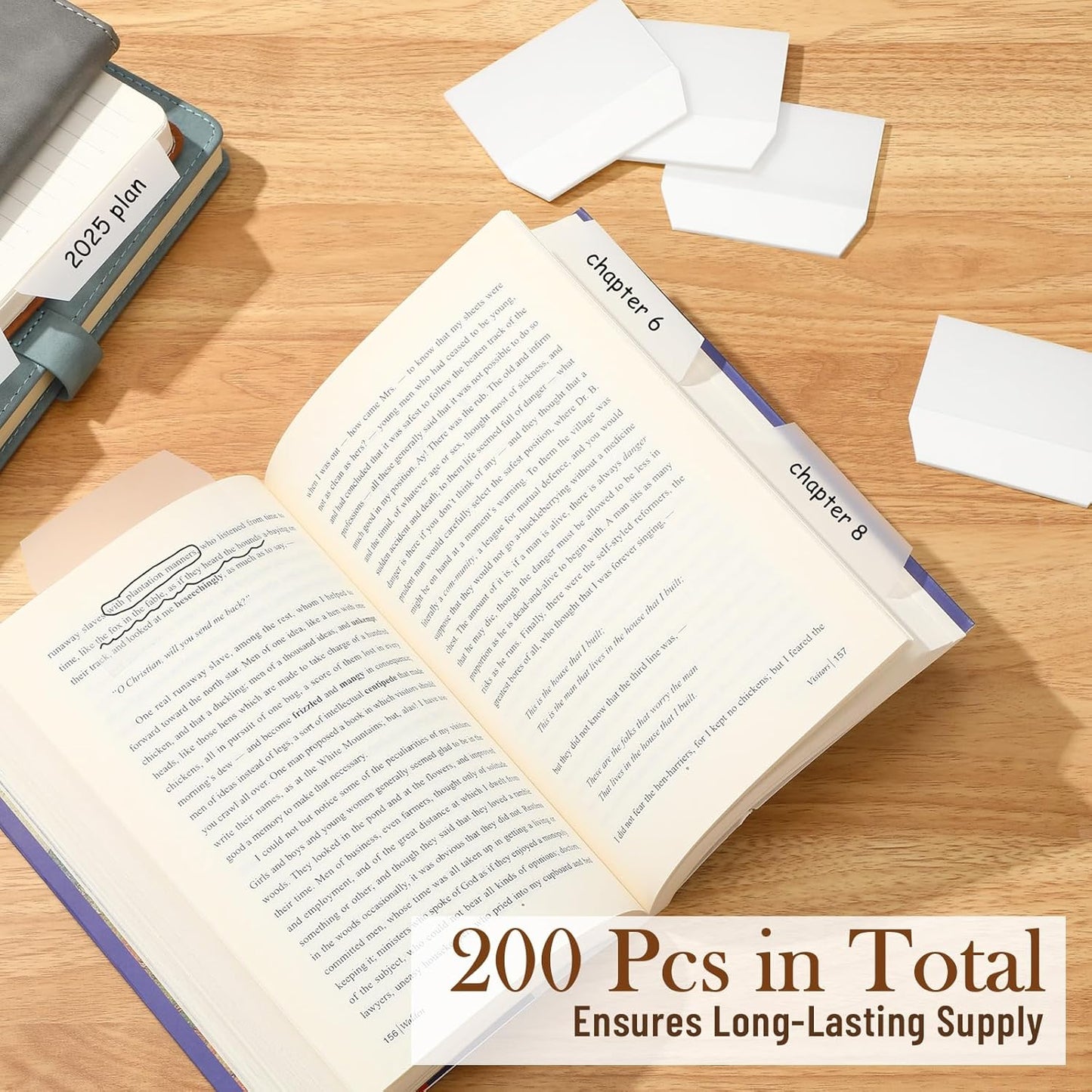 Marspark 3 Inch Sticky Tabs, 200 Pcs, White Index Sticky Tabs for Notebooks Books, Transparent Pop up Page Markers for Annotating, Teacher Supplies, Study Aids, Supplies Office