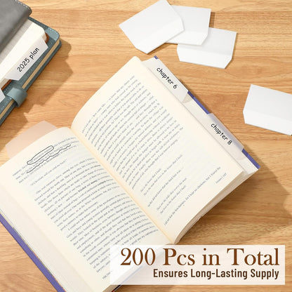 Marspark 3 Inch Sticky Tabs, 200 Pcs, White Index Sticky Tabs for Notebooks Books, Transparent Pop up Page Markers for Annotating, Teacher Supplies, Study Aids, Supplies Office