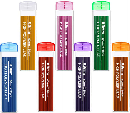 Zhehao 210 Pcs Colorful Refill 0.9 mm Automatic Mechanical Pencil Refills Back to School Pencil Gifts Bulk 7 Colors Stationery for Students School Supplies Home Office