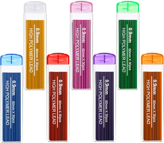 Zhehao 210 Pcs Colorful Refill 0.9 mm Automatic Mechanical Pencil Refills Back to School Pencil Gifts Bulk 7 Colors Stationery for Students School Supplies Home Office