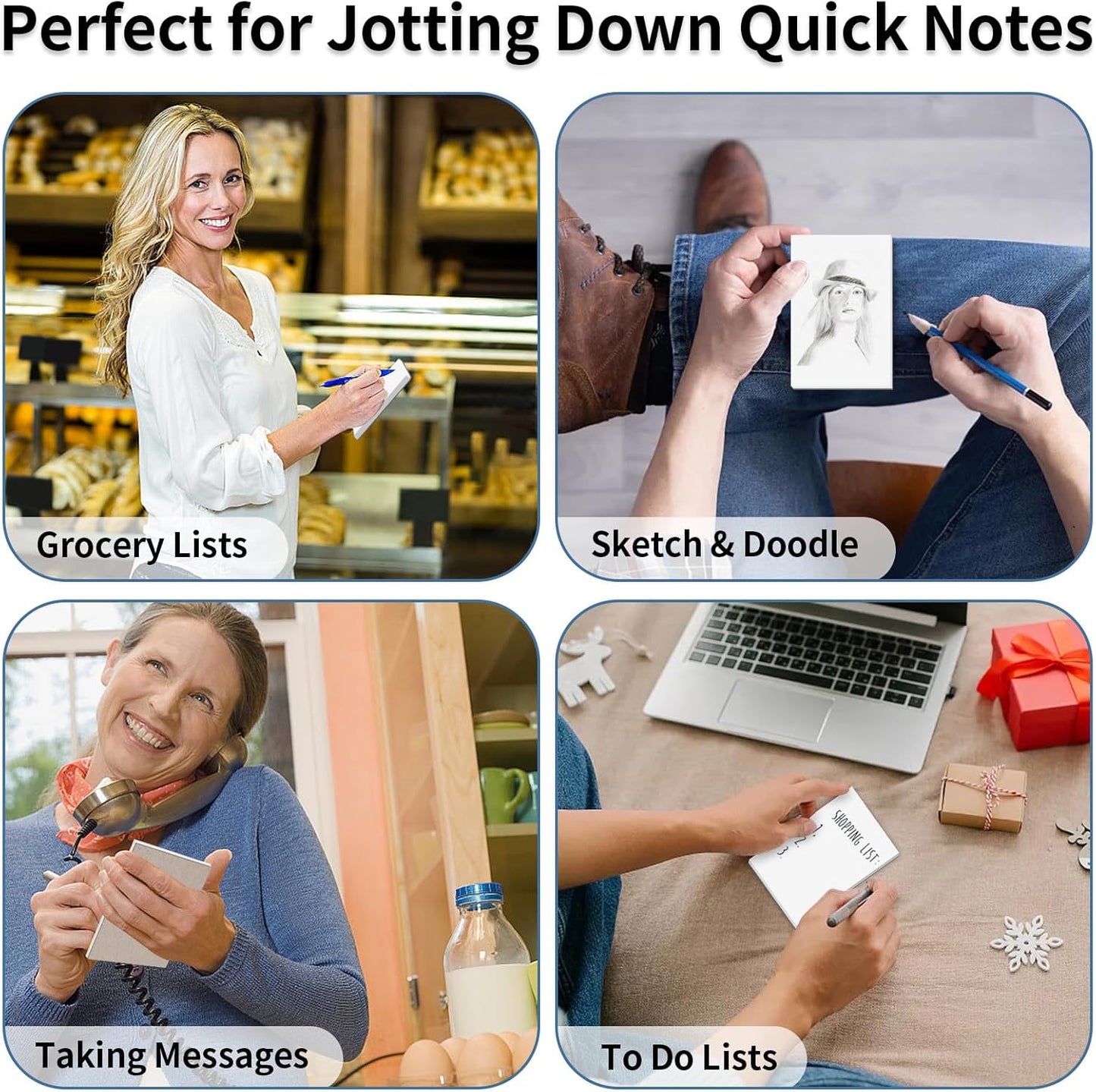 Hoiny Note Pads 3x5 In, 8 Pack Blank Notepad, White Scratch Pads for Writing, 50 Sheets Per Memo Pad for Jotting Down Quick Notes, Pads of Paper for Grocery and Shopping Lists, Small Server Notebook
