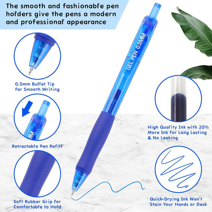 USUAL Gel Pens 0.5 mm,12 Pack Retractable Black Ink Pen Fine Point Rollerball Pens,Quick Dry Smooth Writing,No Bleed for Journaling Note Taking, Home School Office Supplies