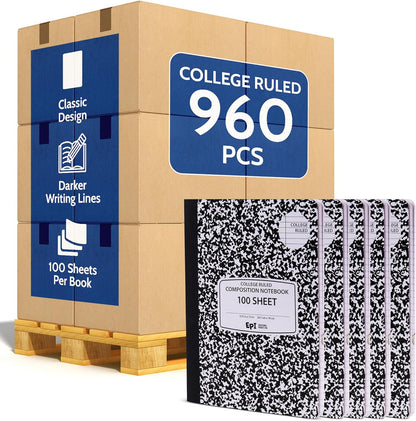 48 Pack - EPI Marble Hardcover Wide Ruled Composition Notebook | 200 Pages (100 Sheets), 9.75 x 7.5 in, Sturdy Sewn Binding | School, Office, Journaling, Notes