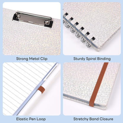 Glitter Clipboard Notebook with Storage for Letter Size, 8.5 x 11 Notepad Holder with 5 Folders and Dividers, Size 12.8X 9.7 in, Spiral Portfolio for Nursing Teacher School Supplies,.Teal