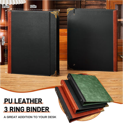 Ovesmusl Leather 3 Ring Binder 1 Inch Round Ring Binder Fits 200 Sheets 8.5"x11" Letter Size Paper, Wedding Family History Notebook Cover Loose Leaf Organizer, Brown