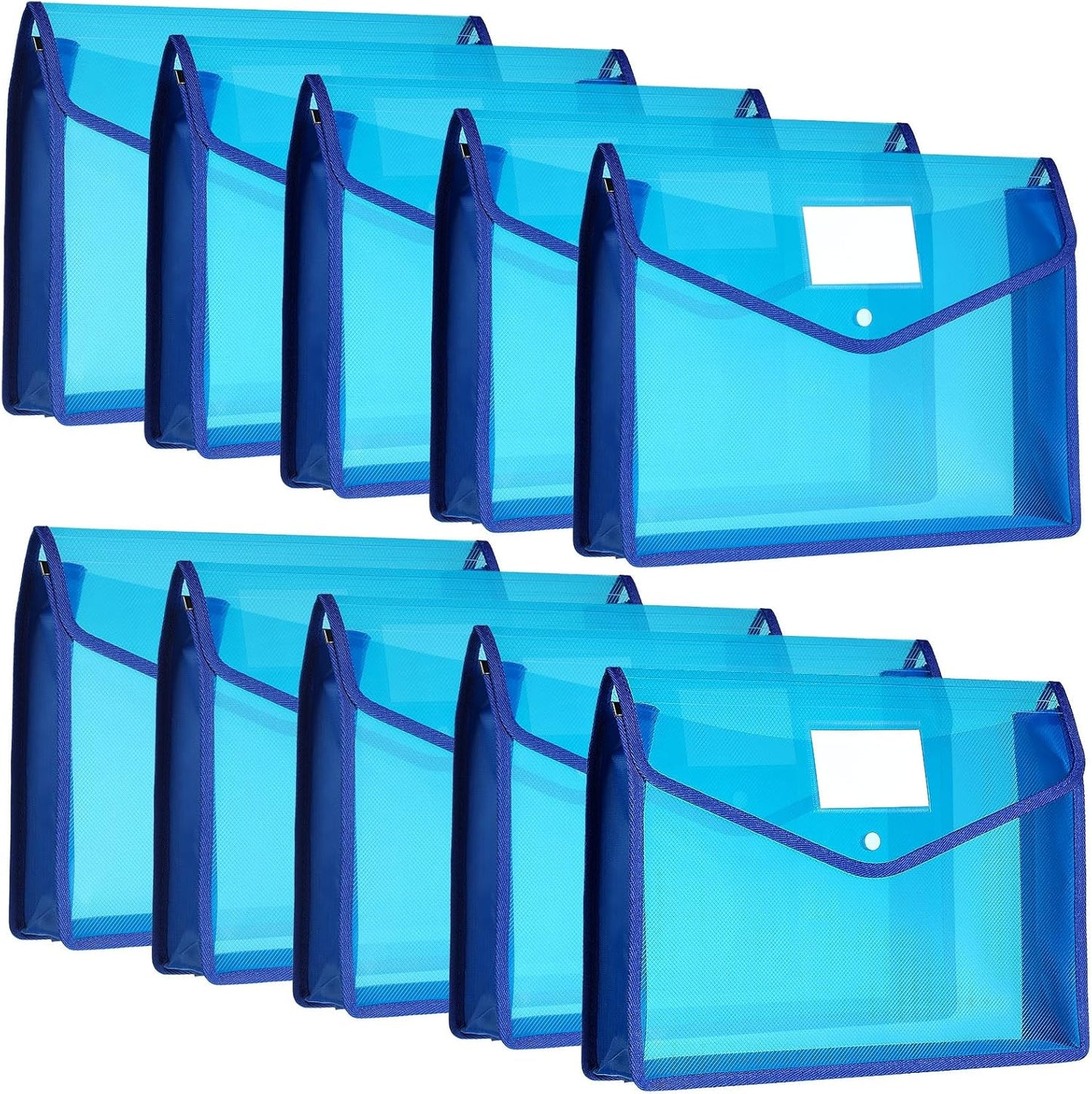 10 Pieces Plastic File Folders Envelope Expanding File Wallet Organizer Documents Folder with Snap Closure and Pocket, A4 Size Waterproof Transparent Pouch(White,Horizontal)