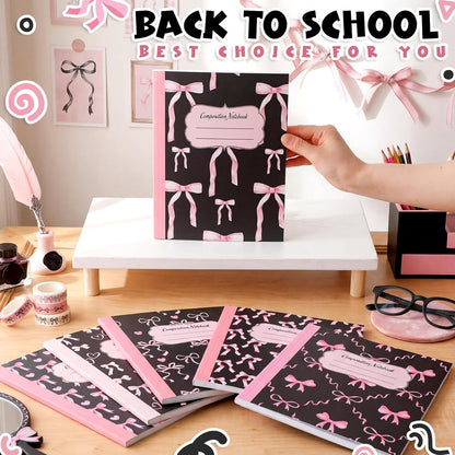 Fullhawl 6 Pcs Bow Composition Notebooks, Preppy Coquette Notebook College Ruled Journal, 110 Page, Cute Back to School Gift for Teacher, Student, First Day of Schooll(Pink,9-3/4 x 7-1/2")
