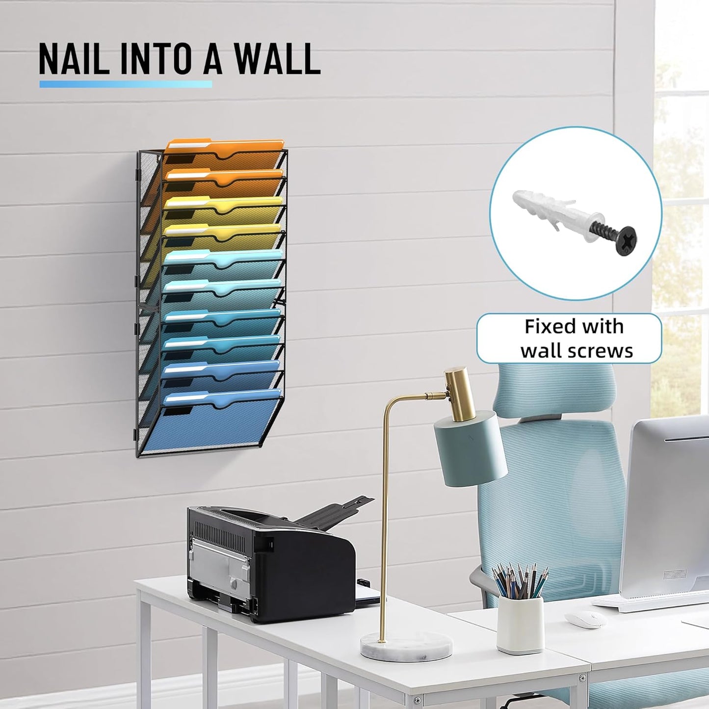 SUPEASY 7-Tier Mesh Wall File Holder, Hanging Wall File Organizer, Office Organization for Papers, Mails, Folders, Files Clipboard Magazine Rack, Black