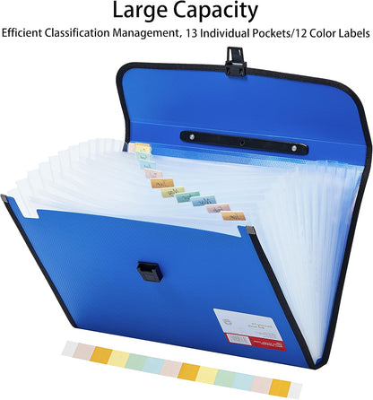 Leagl Size 13-Pockets Expanding File Folder with Handle, Plastic Accordion Filling File Folder Expandable Monthly Portable Paper Document Organizer for Office School & Home (Green)