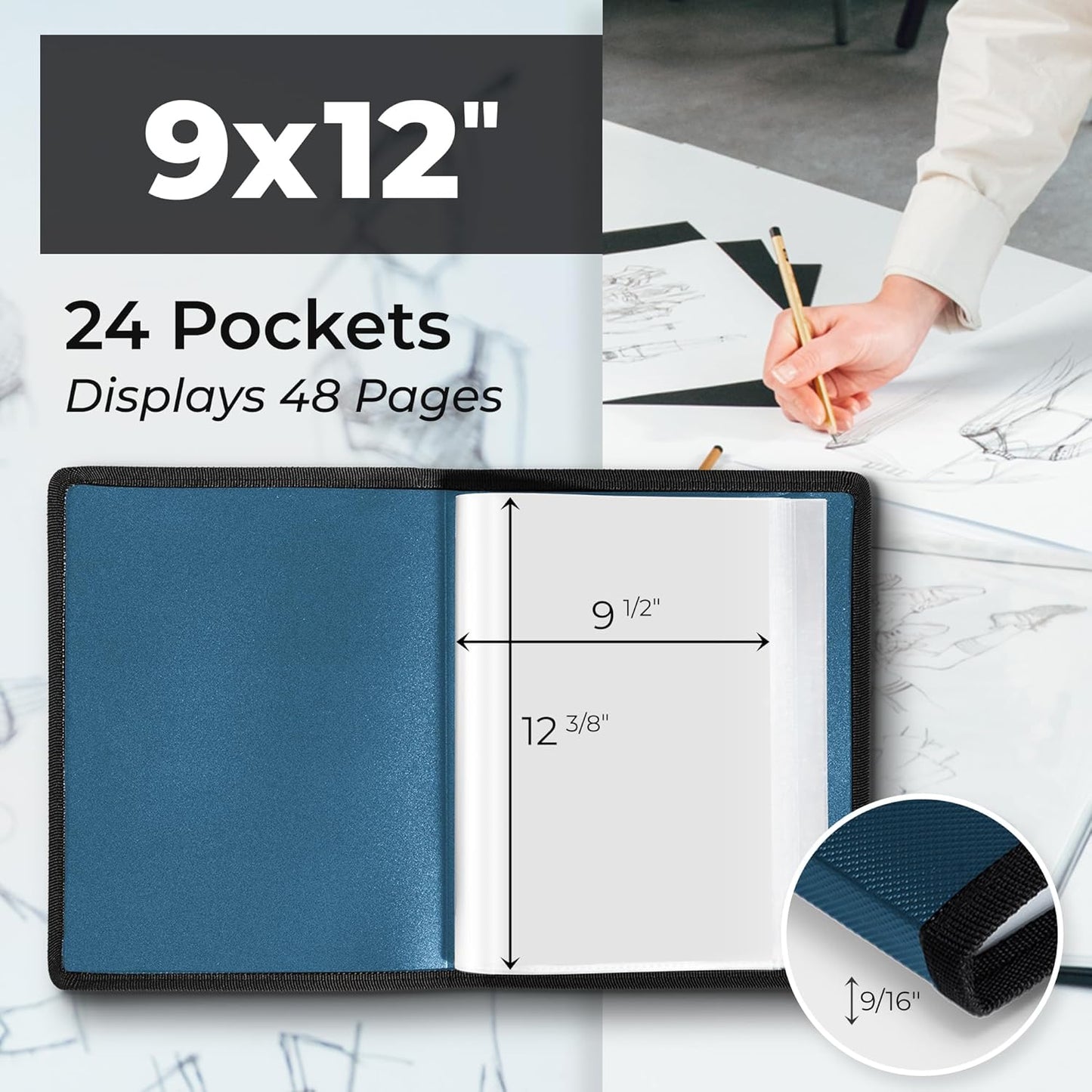 Dunwell Art Portfolio 8.5x11 Folder (Silver), Mounting Paper, Portfolio Binder for Artwork and 8.5 x 11 Documents Art Folder, 24 Pockets Display 48 Pages, Acid-Free Poly Presentation Book