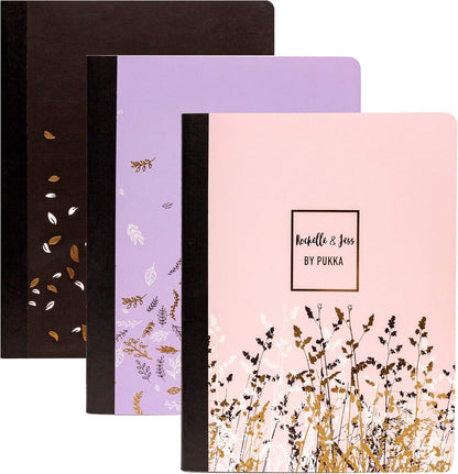 Pukka Pad, Composition Notebooks - 3 Pack of Journals Featuring 140 Pages of College Ruled 80GSM Paper with Sturdy Cover Stock - 9.75 x 7.5in - Bloom