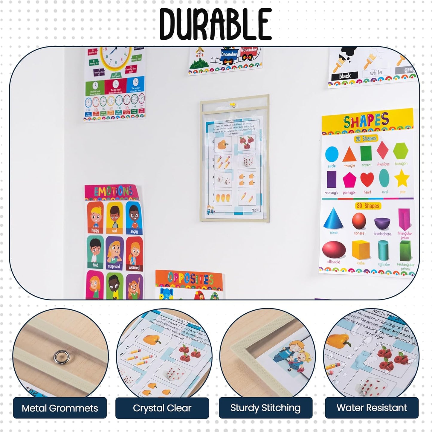 Essex Wares - 6 Pack, Assorted, Dry Erase Pocket Document Protectors, 10" Wide x 13.5" Tall- Dry Erase Clear Plastic Sleeves - Reusable & Easy Erase Plastic Invoice Holders, Water-Resistant & Durable