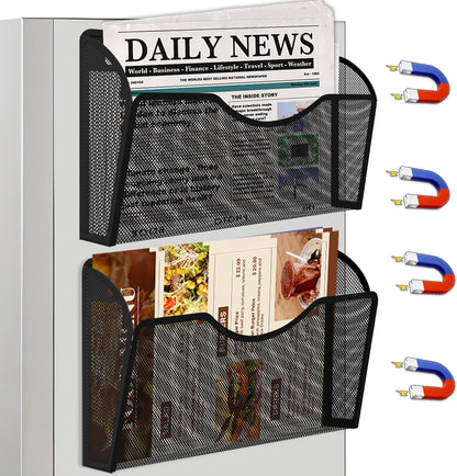 Magnetic File Holder 3PCS Wall File Folder Organizer, No Drilling Hanging Magazine Rack for Refrigerator, Document Paper Mail Folder Holders Office File Magnetic Organizer (Black)