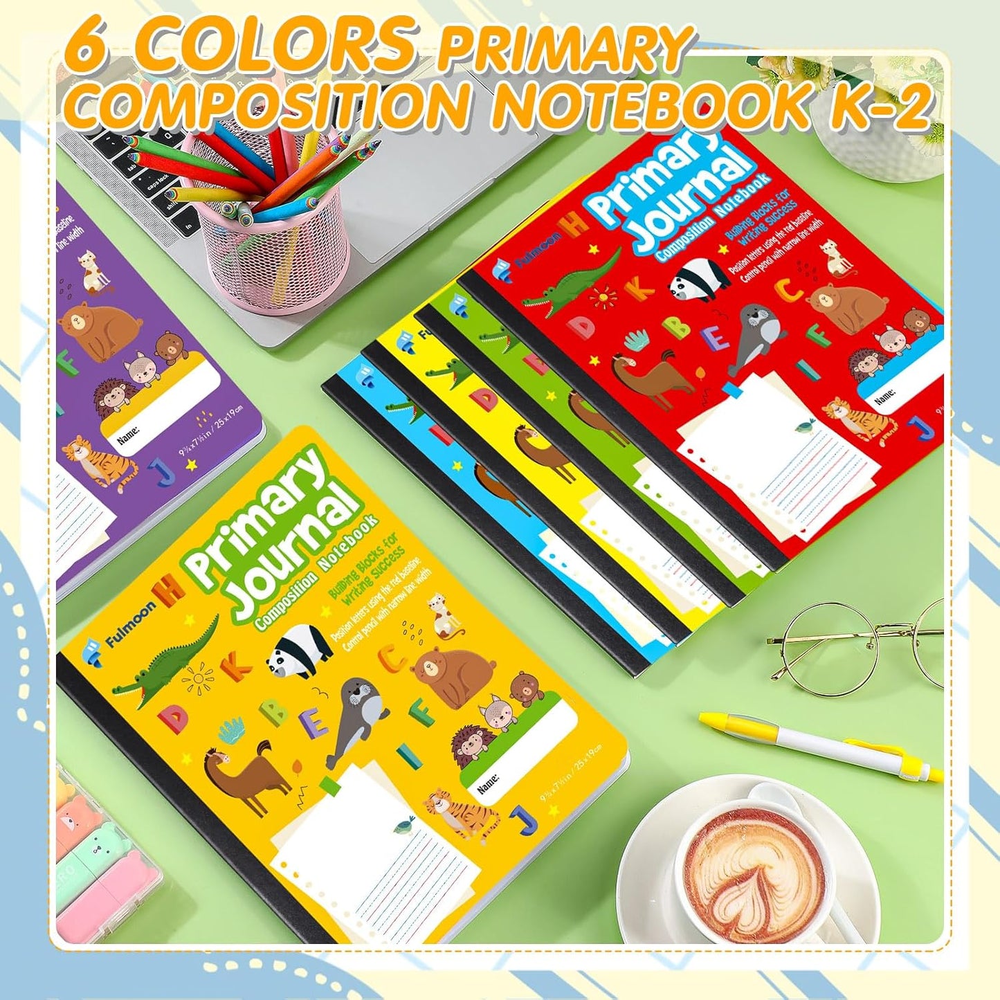 Fulmoon 24 Pcs Primary Composition Notebook K-2 with Picture Space Primary Journal Grades K-2 Draw and Write Journal Composition Book for Preschool Classroom, 80 Sheet (Blue)