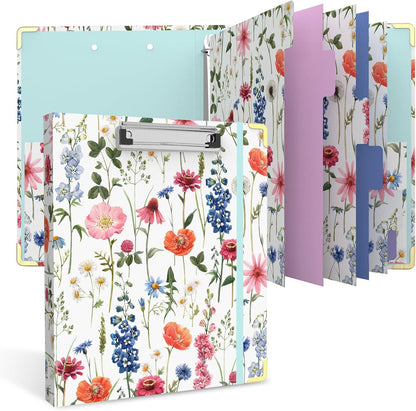 3 Ring Binder 2 Inch Round Ring Binder with 6 Tab Dividers，2 Interior Pockets，Cute Binder Clipboard with Storage, for School Office, Portfolio(Almond Tree)